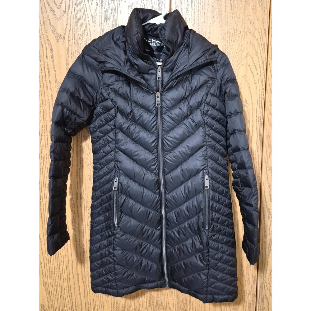 Michael Kors Women's Black Double Zip Down Fill Winter Puffer Coat Jacket Sz XS